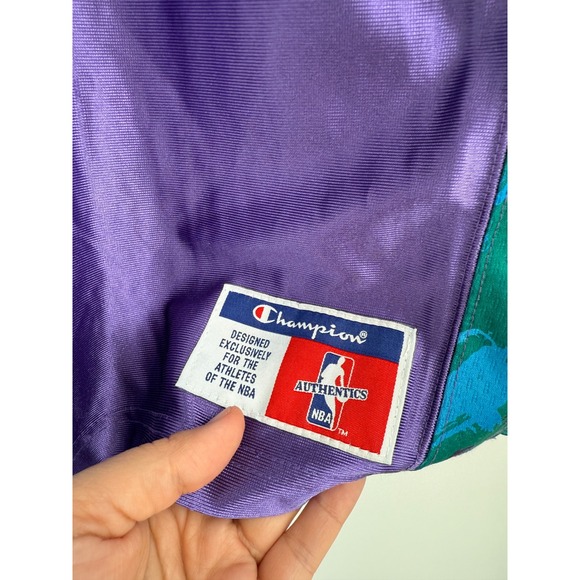 Vintage Champion Utah Jazz Shirt Mens Purple Polo NBA‎ Basketball 90s Sz M - Picture 3 of 6